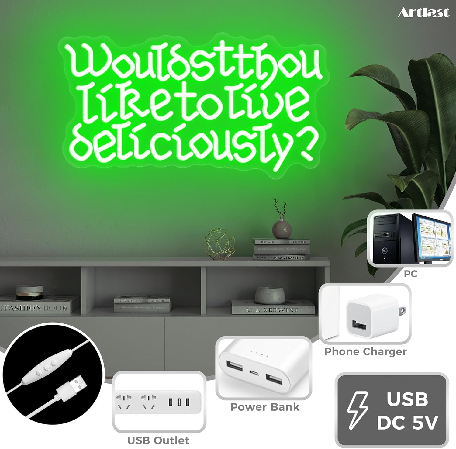 Wouldst Thou Like to Live Deliciously? Neon Sign Green Gothic Text Neon Lights for Wall Decor Creepy Halloween Holiday Decoration Satanic Witch Party Decor