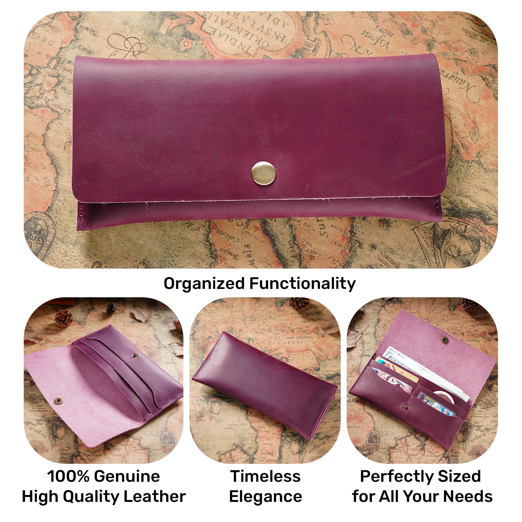 HIFA Leather Wallet Women, Purses for Women - Soft Touch Rustic Leather, Retro Style, 4 Card Pockets with Cash Slot, Compact Convenience and Ideal Gift - Wallets for Women, Womens Wallet, Purple