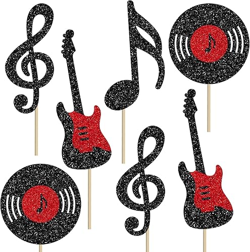 Miniatura 2 de Centro de mesa de notas musicales para decoración de fiesta de cumpleaños musical de rock, 12 piezas de decoración de mesa de guitarra de rock con