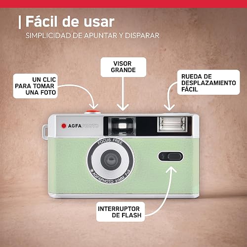 AGFAPHOTO - Appareil Photo Argentique 35mm – Objectif 31 mm F9, Flash Intégré, Mise au Point Fixe, Compatible Pellicules ISO 200/400/800 – Étui et Dragonne Inclus - Noir - 3