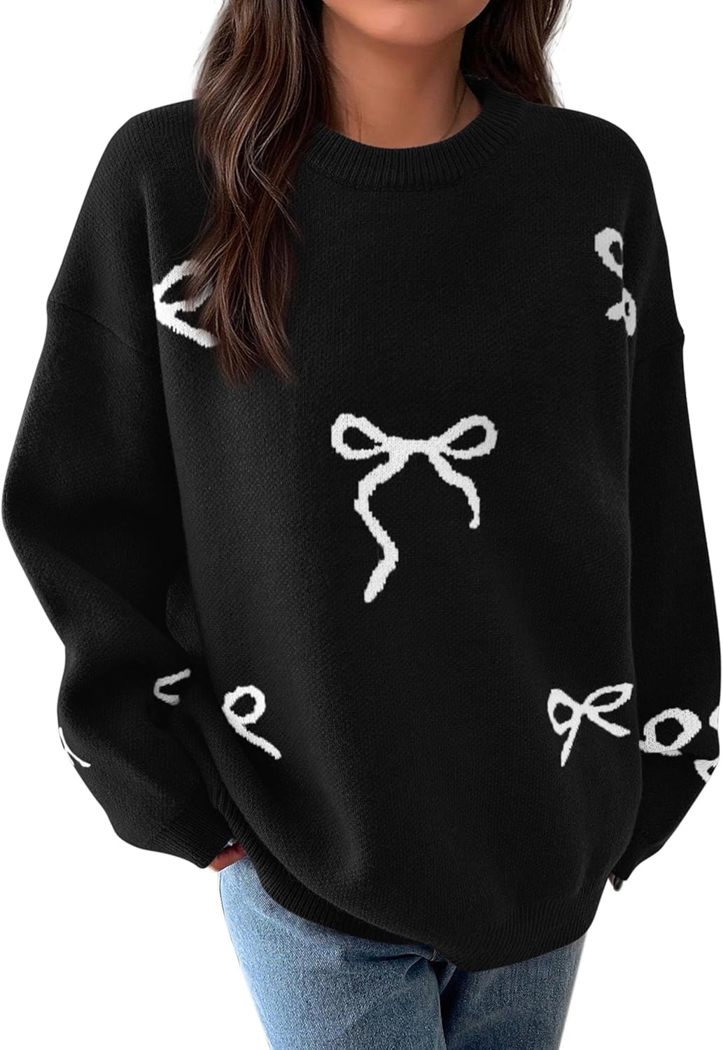 PRETTYGARDEN Fall Long Sleeve Pullover Sweaters for Women 2026 Trendy Crewneck Casual Cute Bow Chunky Knit Oversized Sweater - Image 3