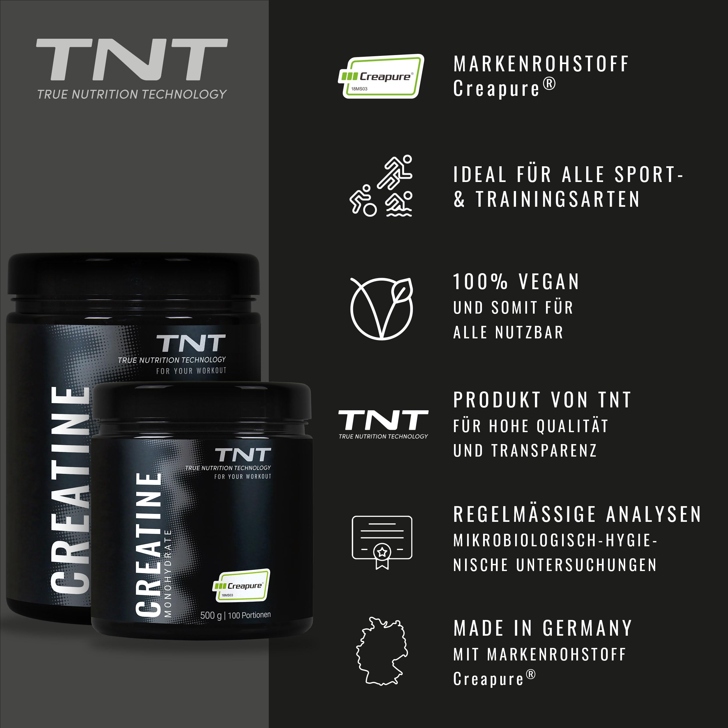 TNT Creatin Monohydrat (1000g) • Reines Creapure® • Veganes Kreatin Pulver • Creatine Monohydrate ohne Zusätze • Ultrafein & perfekt löslich • Mikronisiertes Kreatin