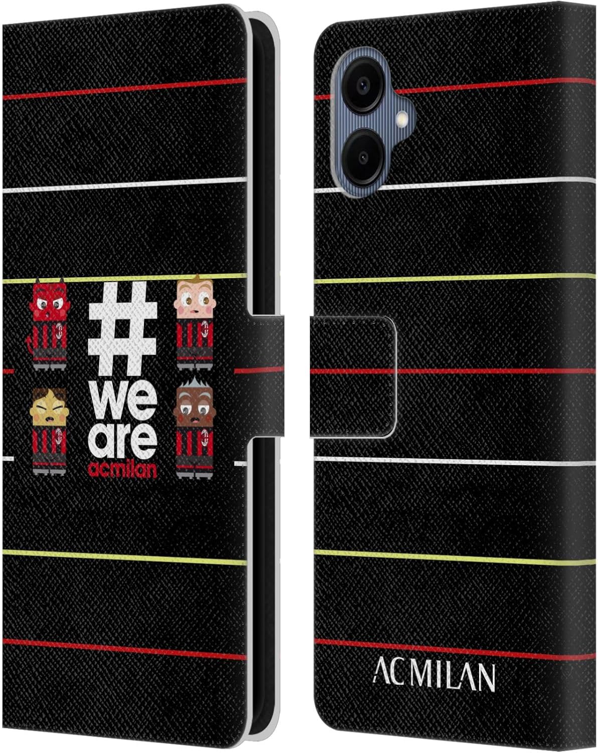 Head Case Designs Officially Licensed AC Milan Stripes 3 Crest Leather Wallet Case Compatible with Samsung Galaxy A06 4G / 5G