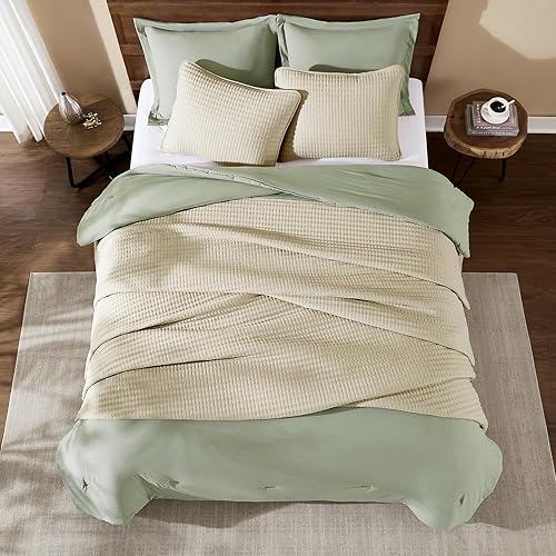 Miniatura 66 de WRENSONGE - Juego de edredón blanco tamaño queen de 3 piezas, colcha ligera para todas las estaciones del verano, juego de ropa de cama suave con 2