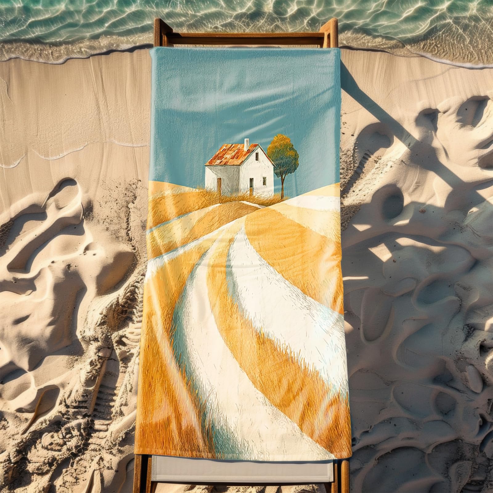 Genérico Toalla Playa 90X180 Casa del Campo Amarillo Grande Toallas de Playa Microfibra Ligera Secado Rápido Sin Arena para Mujer Hombre Viajes Vacaciones Natación Camping