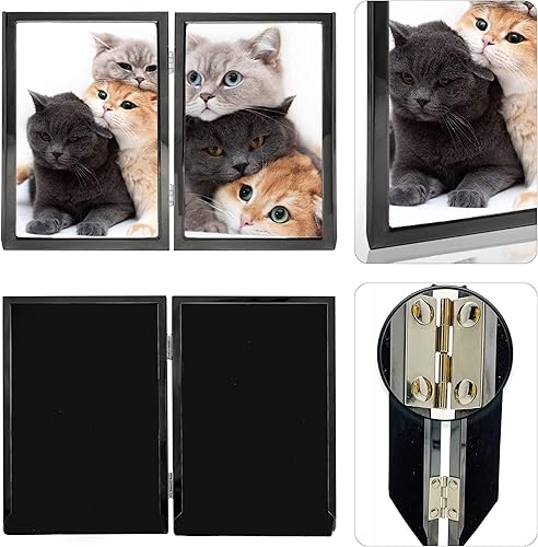 Miniatura 5 de DECANIT Marco de fotos de 5 x 7 pulgadas, marco de metal negro con borde fino de metal negro con marco plegable frontal de vidrio de alta