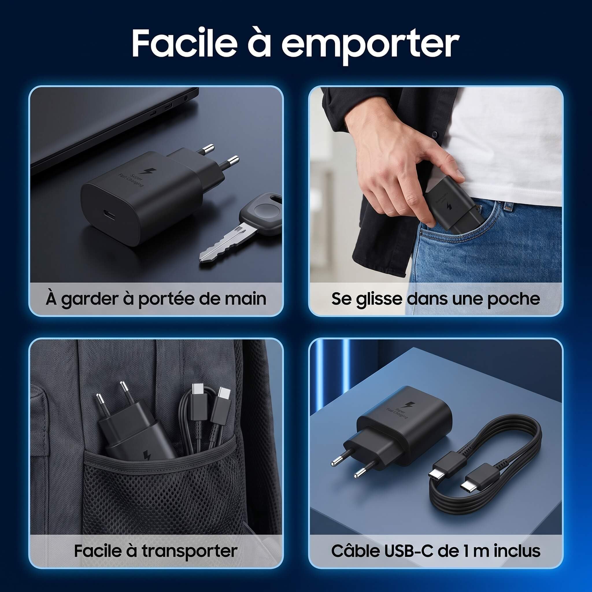 Chargeurs USB-C 25W,[Lot de 5], avec 5 Câbles Type-C vers Type-C 1 m, Charge Rapide, Compatible avec Samsung Galaxy Note20/Note20 5G/Note20 Ultra/Note20 Ultra 5G
