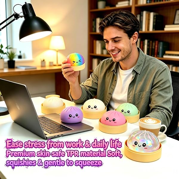 Colorful Dumpling Squishies New Mystery Glitter Squishies Dumpling with Box Stress Relief Balls Sensory Toys Desk Squeeze Toys Gift - 5