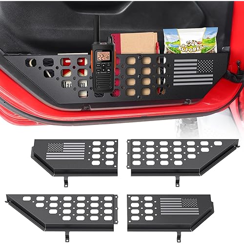 Metal Front Door Pocket Storage Box for Jeep Wrangler JL JLU 4XE 2018-2025 & Gladiator JT 2020-2022 2023 2024 2025 Accessories Door Organizer Storage (Not for Power Seats), Flat Flag, 2PCS
