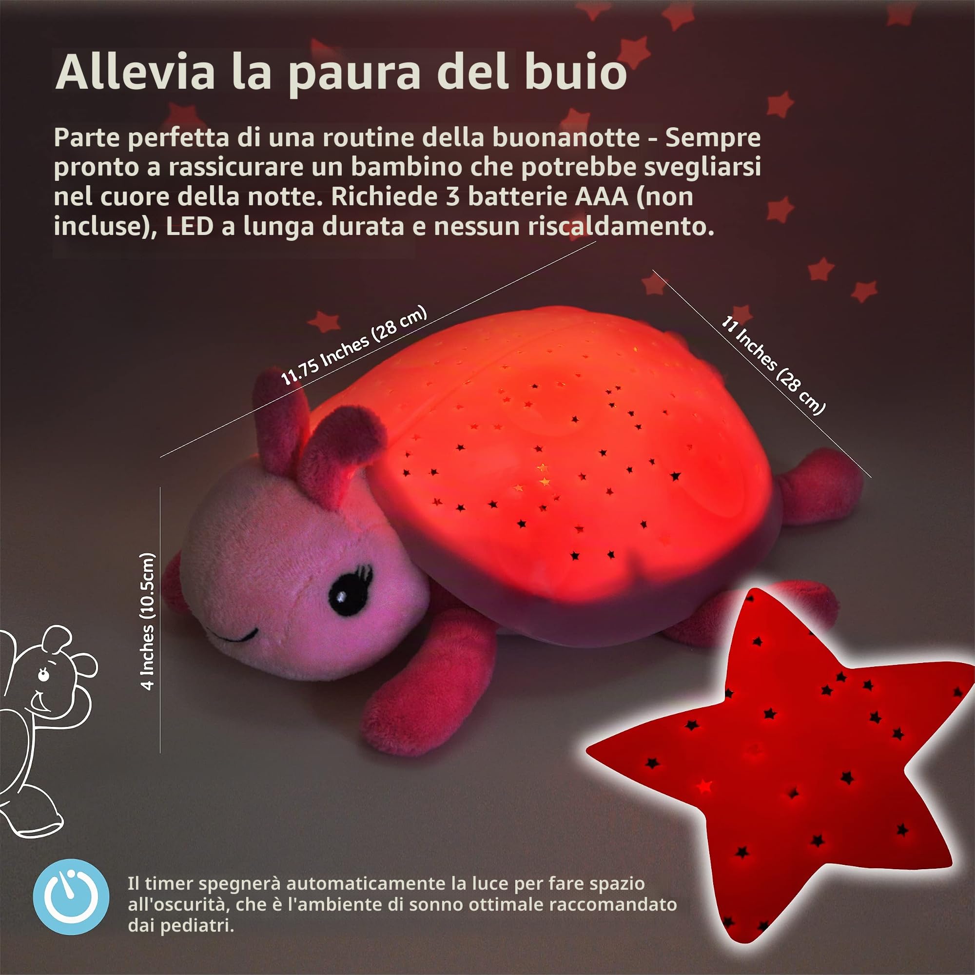 Cloud b Luce Notturna calmante con proiettore di stelle | Luminosità delicata | 3 Colori | 7 Costellazioni | Auto spegnimento | Twilight Ladybug Pink