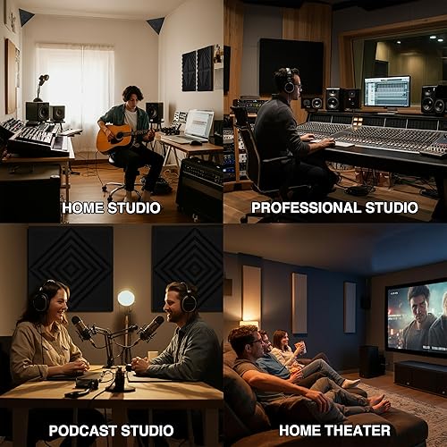 Miniatura 7 de Paquete de 12 paneles acústicos de espuma a prueba de sonido para paredes, 12 x 12 x 2 pulgadas, estilo media barra para tratamiento acústico de