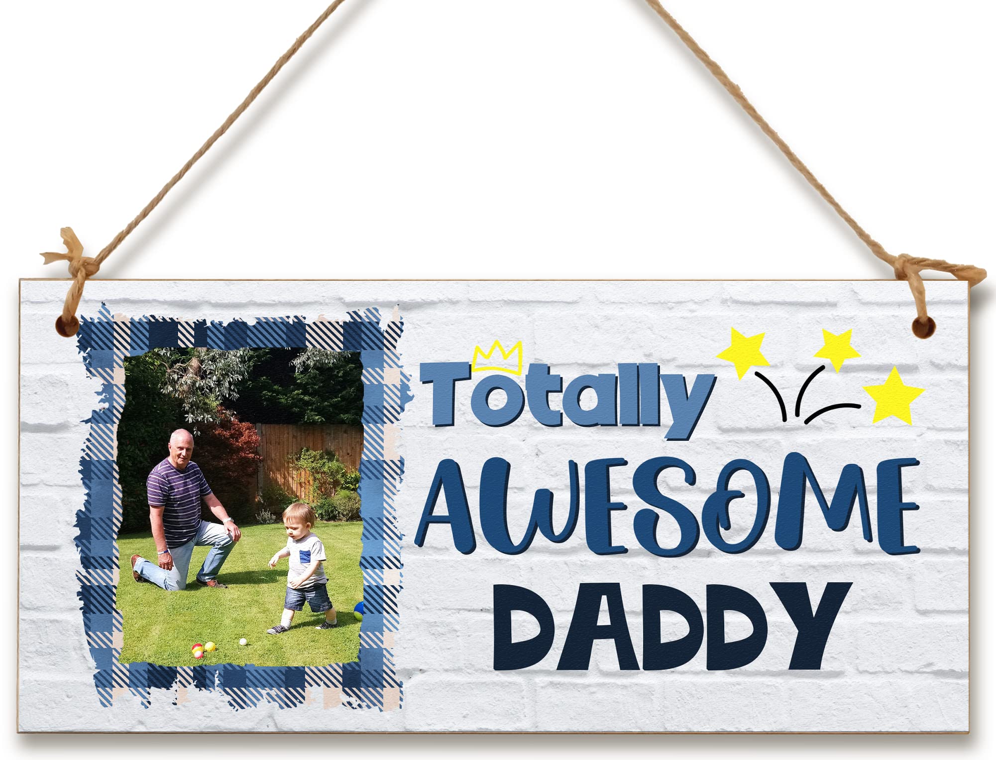 The Plum Penguin Multicolour Personalised Wooden Plaque With Photo Totally Awesome Daddy Gift For Daddy Grandad Door Sign Hanging Man Cave Shed