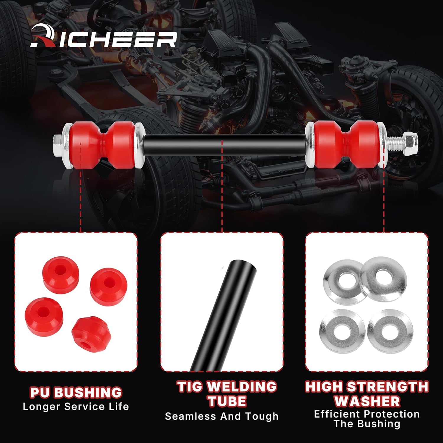 Richeer K700432 Front Sway Bar Link 2PCS for 2007-2016 Chevrolet Escalade Avalanche Silverado Suburban Tahoe Sierra Yukon for Sway Stabilizer Link Replace K700538,10393679