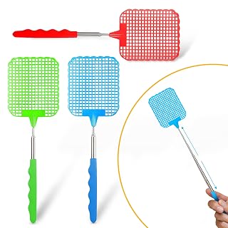 3 PCS Extendable Fly Swatter Plastic Fly Swatter Racket - Bug Swatter Metal Long Handle Fly Swatter Telescoping Fly Swatter - Heavy Duty Fly Swatter Mosquito Swatter Racket