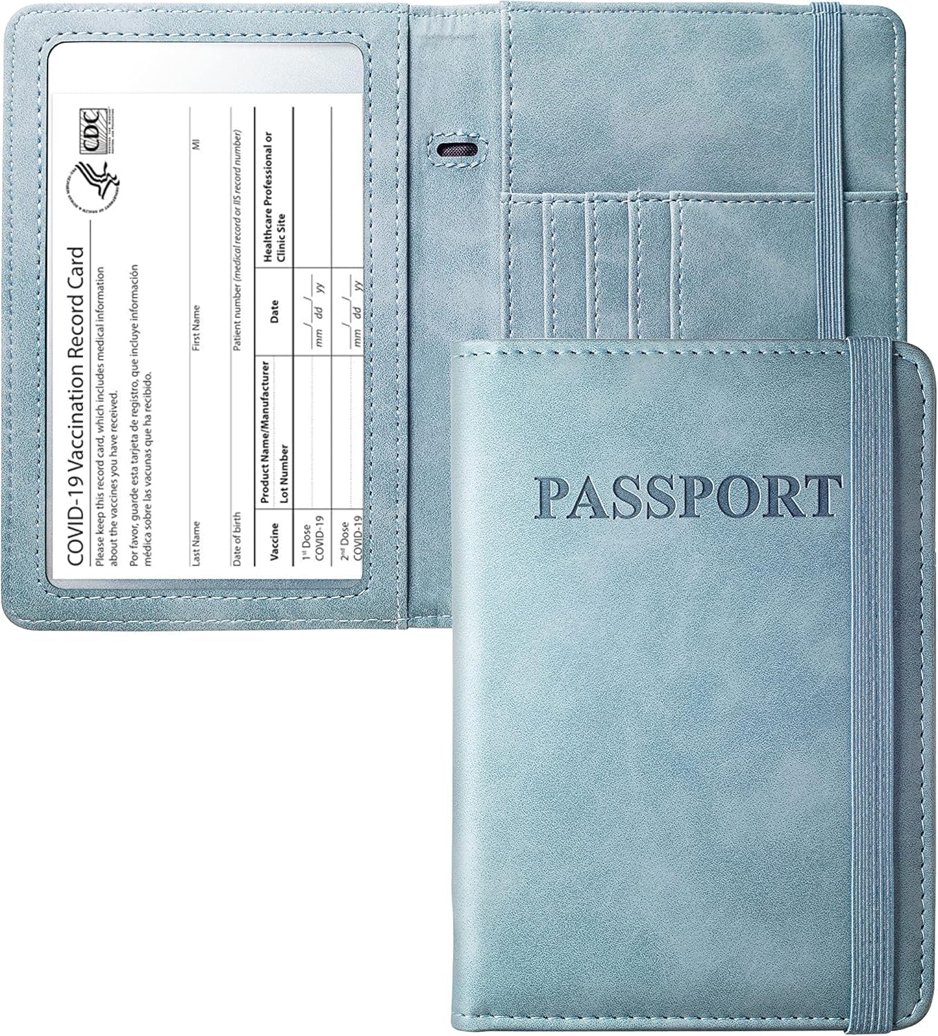 Passport Holder Passport Case Travel Wallet with See-Through Card Holder Passport Cover with RFID Blocking Clear Pocket for Photo Calf Leather