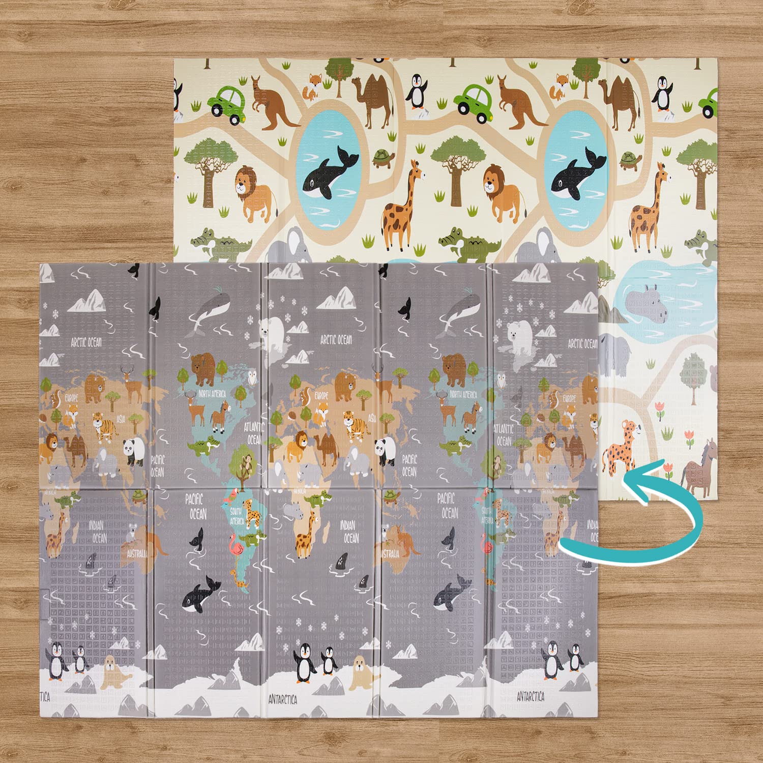Paco Home Spielmatte Krabbelmatte Baby Kinder Matte Faltbar Abwischbar Wendbar Tier Motiv, Grösse:180x200 cm, Farbe:Bunt 3