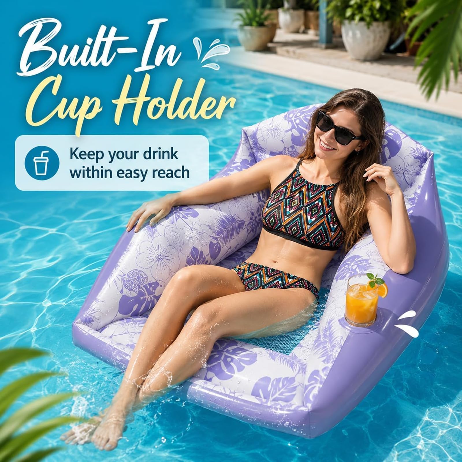 Fauteuil Gonflable de Piscine 3 en 1 avec Porte-gobelet, canapé Flottant Adulte, siège Filet rafraîchissant pour Plage lac fête été