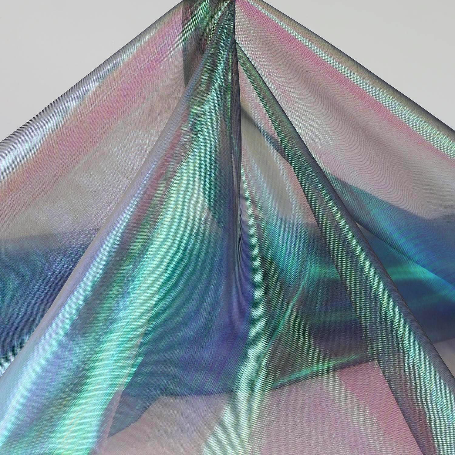 Sheer Iridescent Organza Fabric 58 Inches Wide - 10 Yards Precut - Shinny Wedding Party Decor Fairy Costume Voile Doll Clothes Sewing - Blue