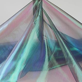Sheer Iridescent Organza Fabric 58 Inches Wide - 5 Yards Precut - Shinny Wedding Party Decor Fairy Costume Voile Doll Clothes Sewing - Blackish Green
