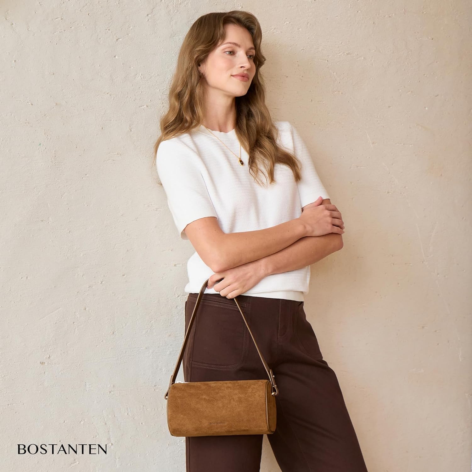 BOSTANTEN Crossbody Purses for Women Suede Leather Shoulder Purse Handbags Vintage Barrel Bag with 2 Adjustable Strap - Image 2