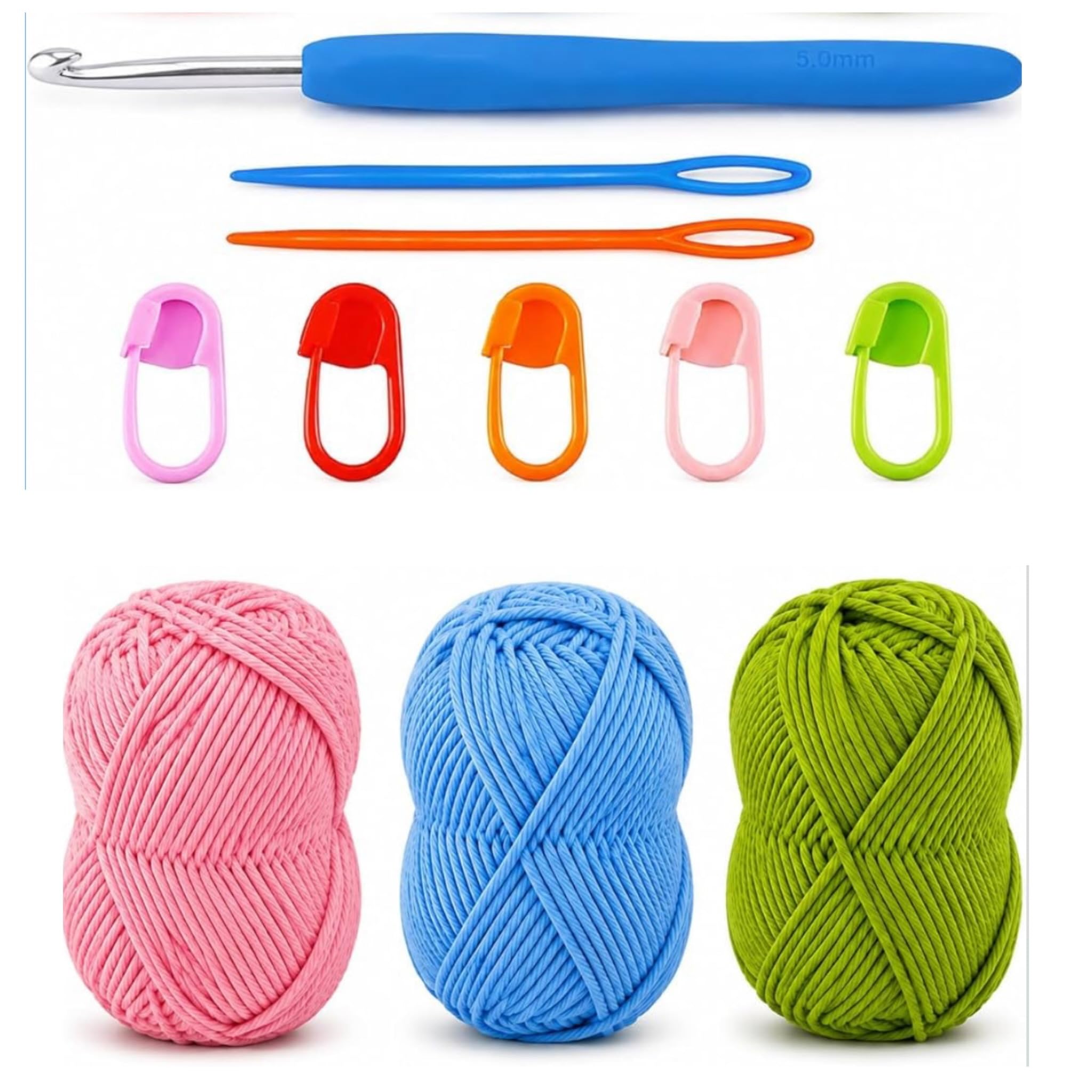 Lai Lai Crochet Kit for Beginners with Yarn, Hooks, Stitch Markers, Knitting Needle, DIY Tools & Crochet Thread – Complete Crocheting Set for Adults and Kids (Multi-Colour)-image-23