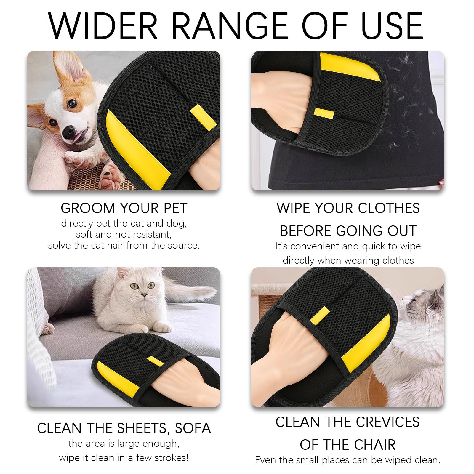 SSKHE 2 Pack Pet Hair Removal Gloves, Cat Grooming Glove, 7.08 x 9.44INCH Pet Grooming Kit for Dogs Cats - Image 4