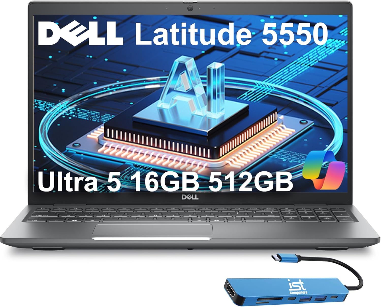 Dell Latitude 5550 5000 Business AI PC Laptop (15.6" FHD, Intel 12-Core Ultra 5 125U (> i7-1355U), 16GB DDR5 RAM, 512GB SSD), Backlit, Fingerprint, 1080p Webcam, 2X Thunderbolt 4, IST HUB, Win 11 Pro