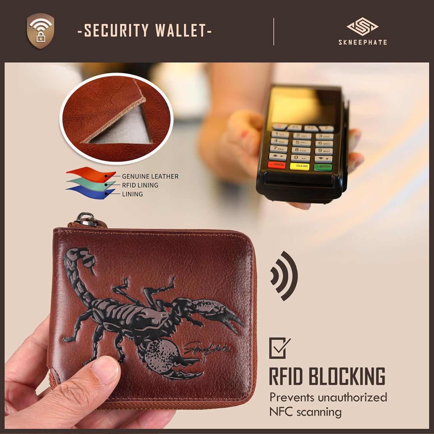 Zipper Wallet For Men,Men's Leather Wallets With Coin Pocket,Extra Capacity,RFID Blocking,Gifts for Him Husband (coffee) - Image 6