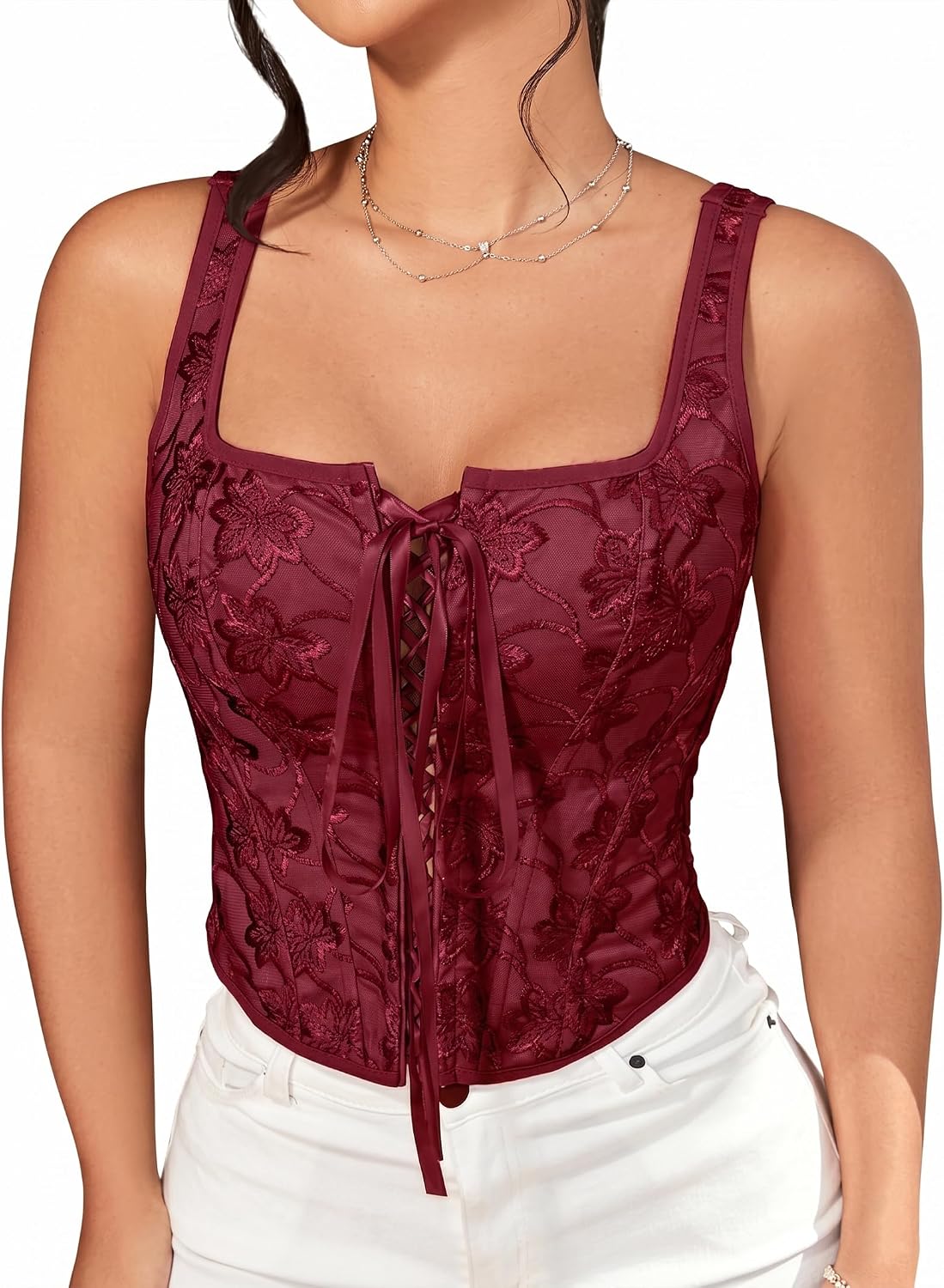 Corset Tops for Women Renaissance Fairy Floral Lace Up Bustier Top