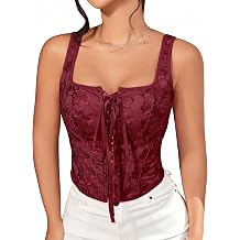 Corset Tops for Women Renaissance Fairy Pirate Floral Lace Up Bustier Top