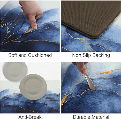Miniatura 89 de MAYHMYO Juego de 2 tapetes de cocina antifatiga, diseño de mármol y azul, alfombrillas acolchadas y antideslizantes Azul,Azul y dorado,Marrón