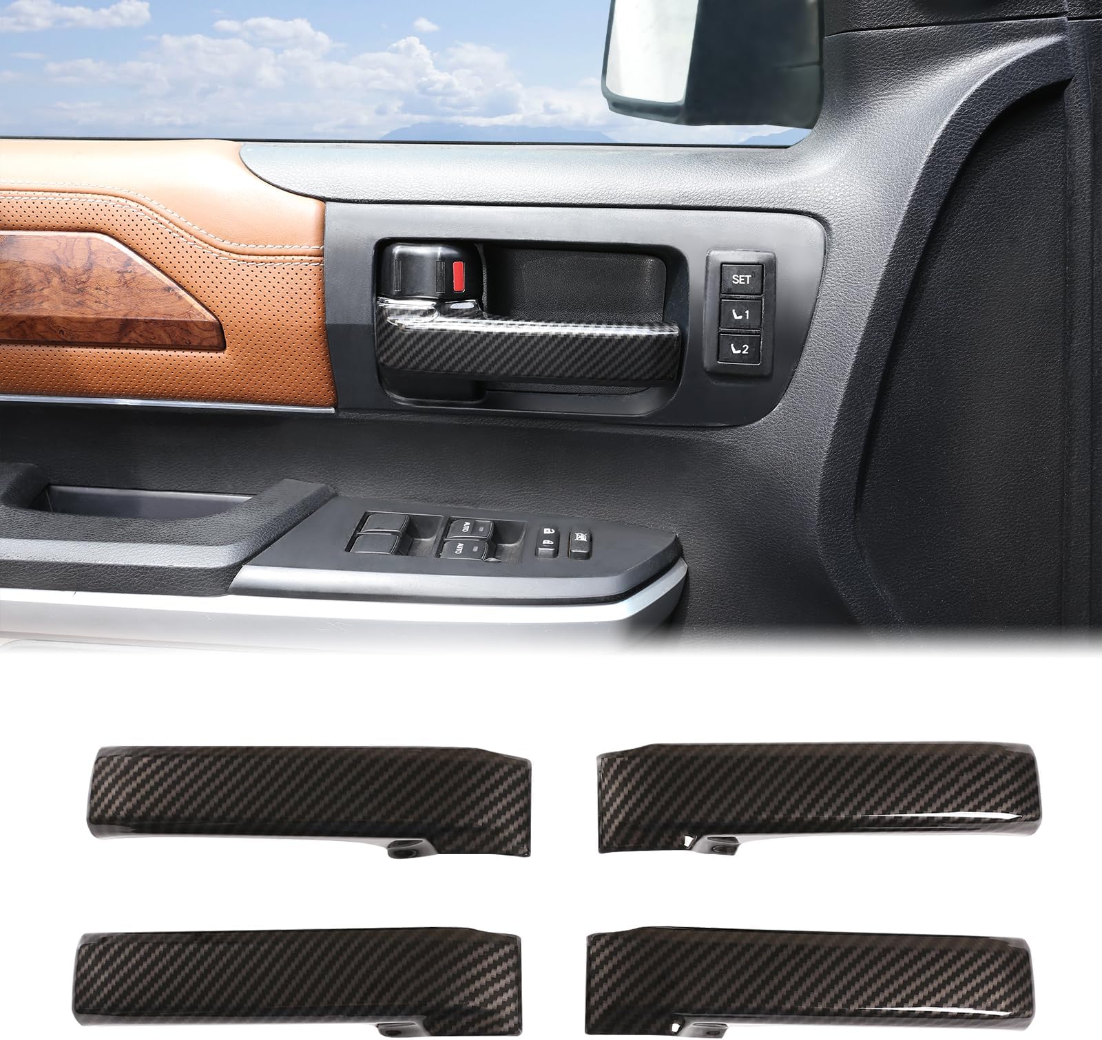 Auto Inner Front Rear Door Handle Protective Trim Cover Compatible Toyot@ Tundra 2017-2021/Toyot@ Sequoia 2008-2020 4PCS Car Inner Door Handles Cover Interior Door Handles Protector Trim Accessories