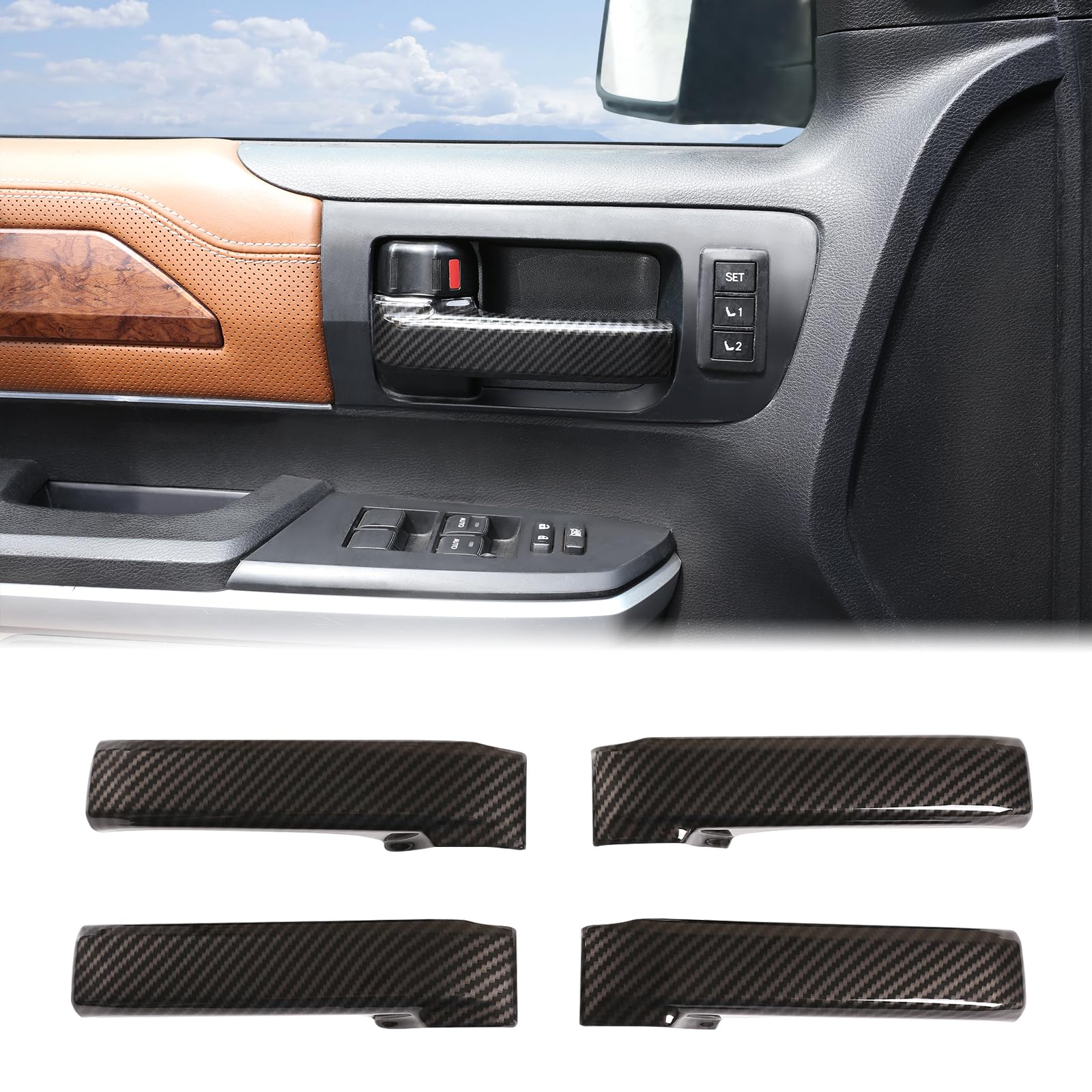 Auto Inner Front Rear Door Handle Protective Trim Cover Compatible Toyot@ Tundra 2017-2021/Toyot@ Sequoia 2008-2020 4PCS Car Inner Door Handles Cover Interior Door Handles Protector Trim Accessories