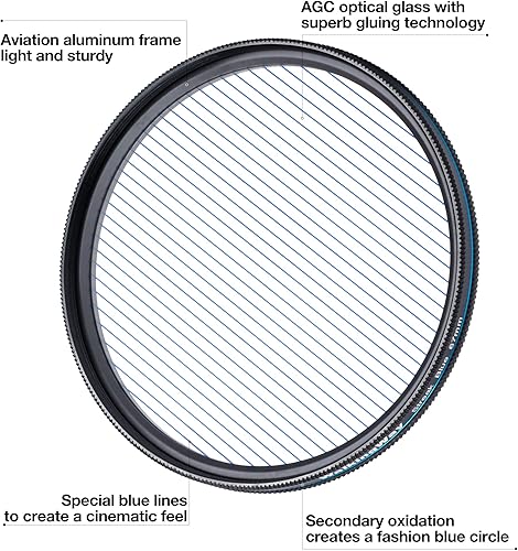 Miniatura 3 de Walking Way Filtro de rayas azules variables de 2.165 in con efecto de rayas circulares de estilo anamórfico para fotografía y videografía