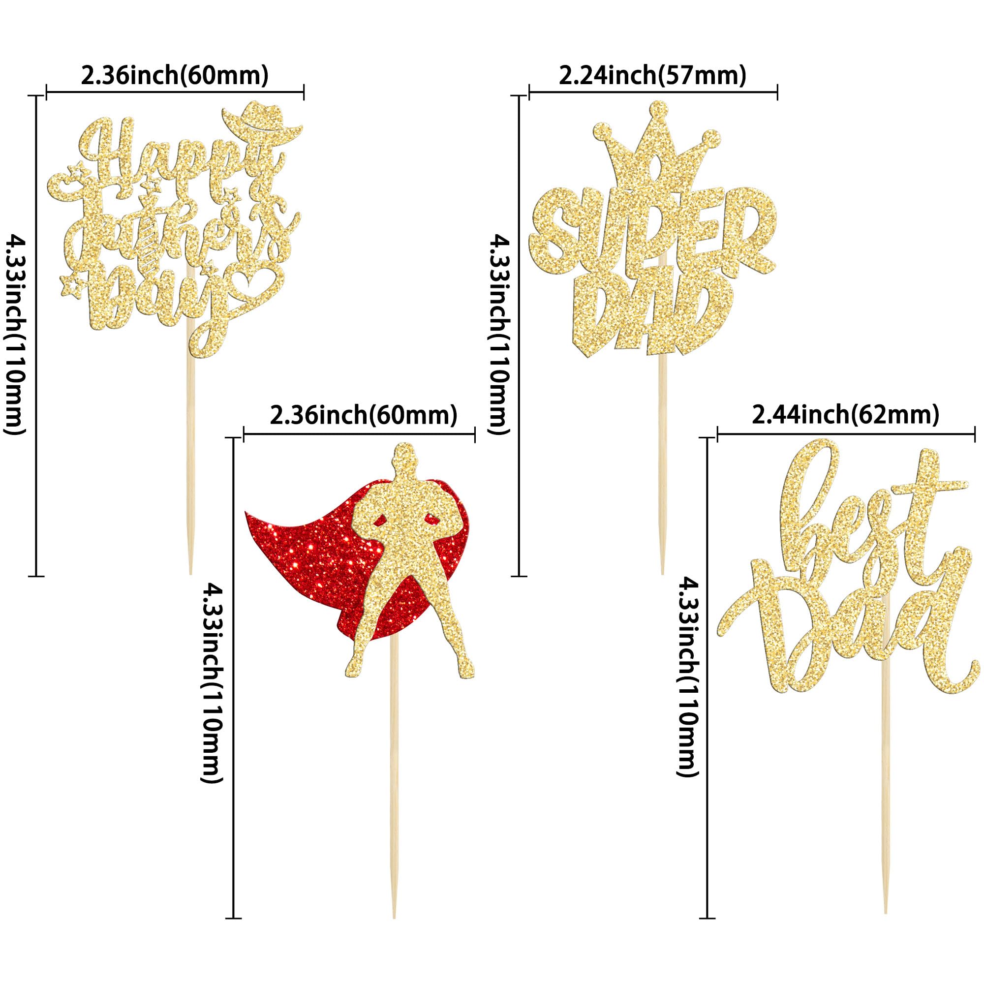 Topper Per Cupcake Festa Del Papà Gyufise - 24 Pezzi Con Glitter Dorati, Decorazioni Torta - Foto 2