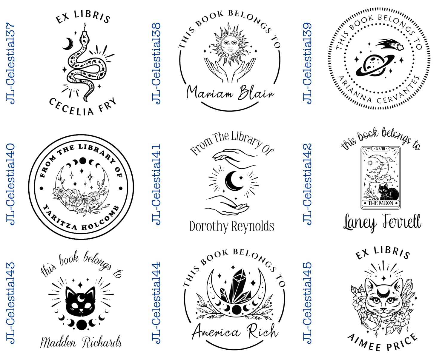 Personalized Embosser Book Stamp - From the Library of | Book Embosser | Custom Embosser Stamp | Ex Libris Embosser | personalized embosser | Celestial Design 1 5/8" x 1 5/8"