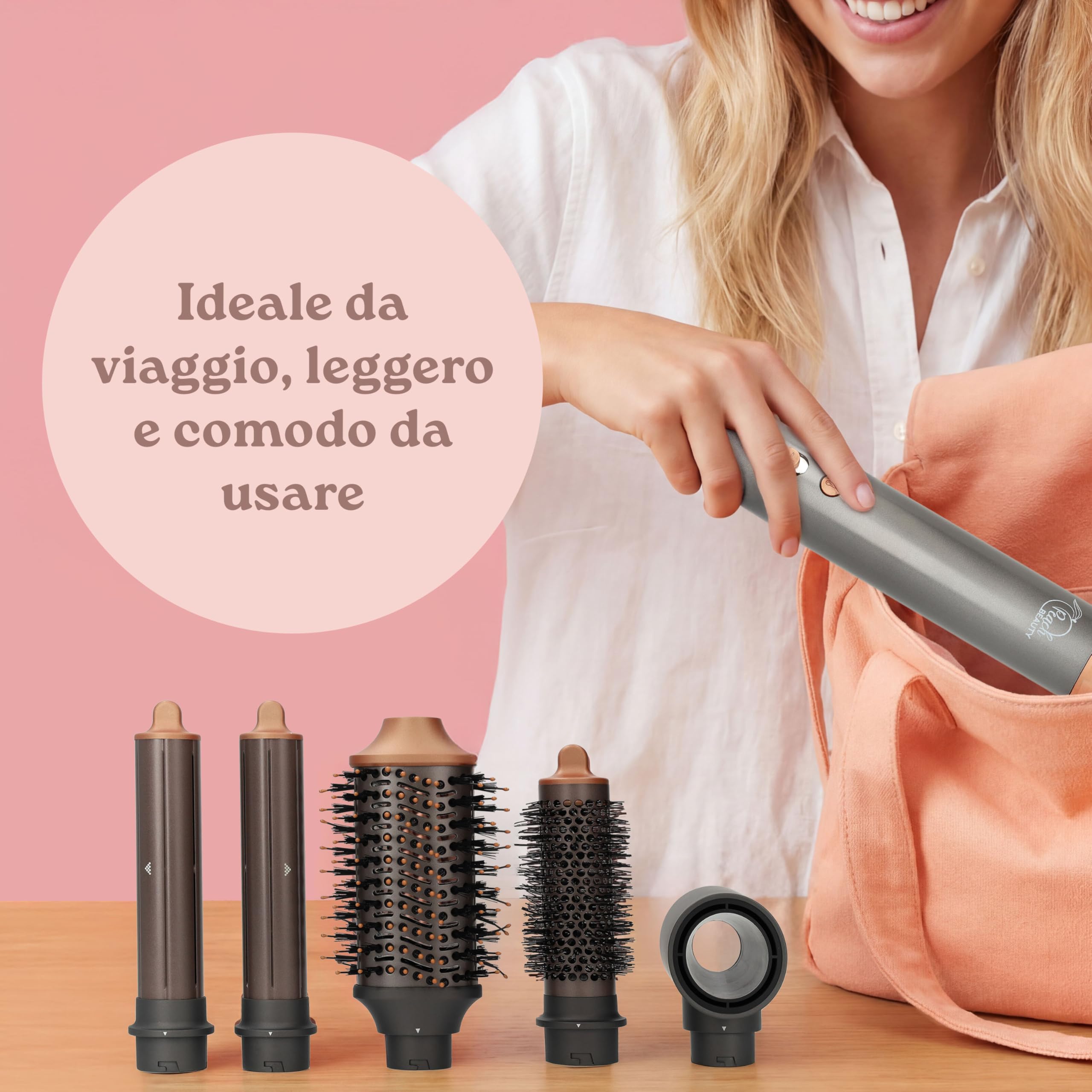 Hair Styler 5 in 1 | Tubo Dell'aria Calda | Pennello per Volume | Pennello Tondo | Ferro Arricciacapelli | Asciugacapelli | 110.000 giri al minute | 1400 W
