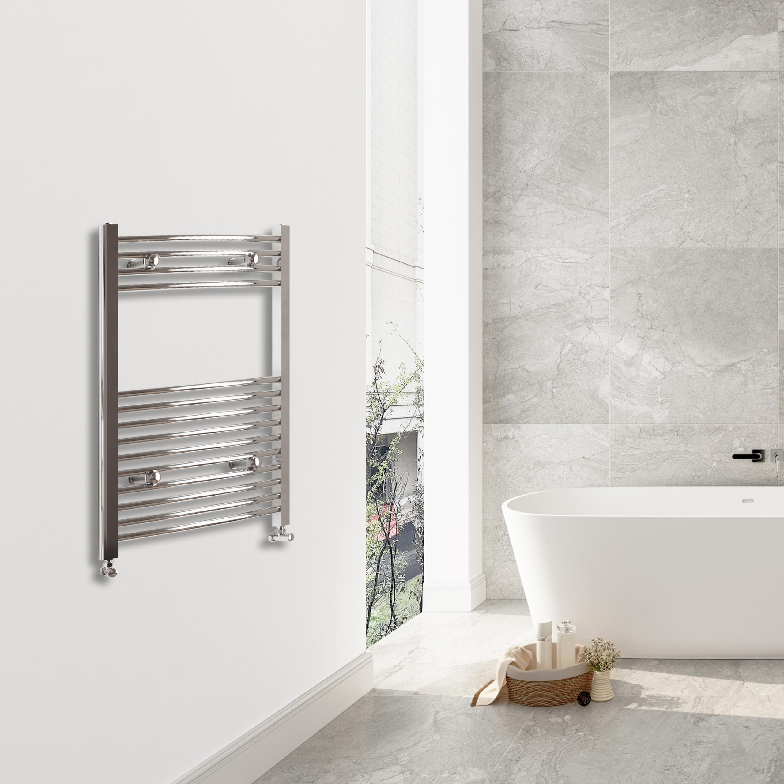 SKY BATHROOM 800x600mm(HxW) Chrome Curved Center Heated Towel Track Heated Towel Radiator