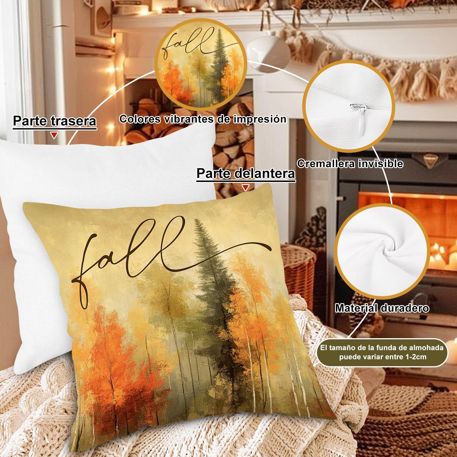 Benjia Juego de 4 Fundas Cojin Otoño 45x45 cm, Acuarela Calabaza Forest Hoja de Arce Fundas de Almohada día de Gracias Halloween sofá Decoración Hogar 45 x 45 cm Decorativa de Almohada de Vacaciones