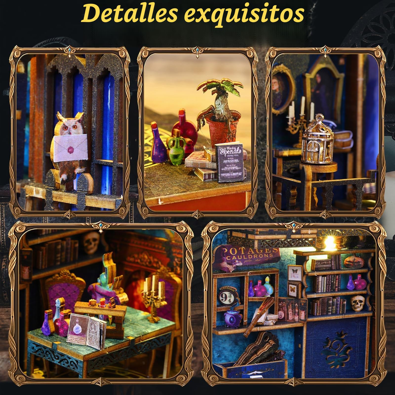 BuzzoXerex Kit Book Nook, Casa Miniatura DIY, Casa Miniatura de Madera, Kit Rincón de Libros 3D en Miniatura con Muebles y Luces LED para Decoración del Hogar Regalos Creativos (Magic Bazaar)