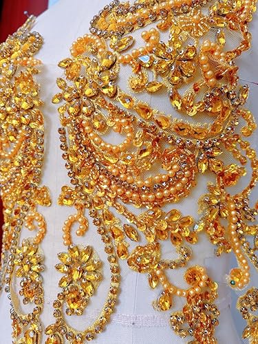 Miniatura 53 de Apliques de encaje hechos a mano con diamantes de imitación para coser en cuentas de vidrio, accesorios para ropa de vestir (blanco)