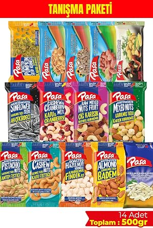 Pasha Nuts Meet Package, 14 Types of Premium Mixed Nuts, Raw, Roasted and Salted, Mini Tasting Set, 500gr