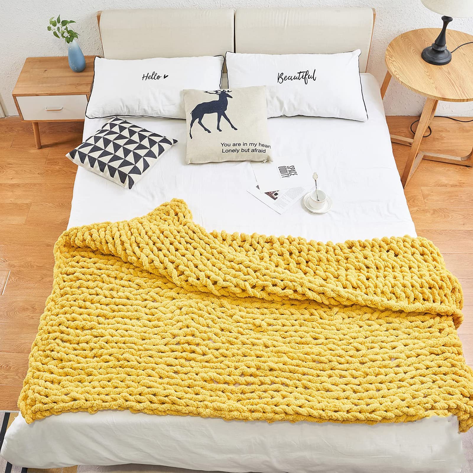 Coperta a Maglia Grossa Coperta in ciniglia Fatta a Mano Morbida ciniglia Coperta a Maglia Larga per Divano da Camera da Letto