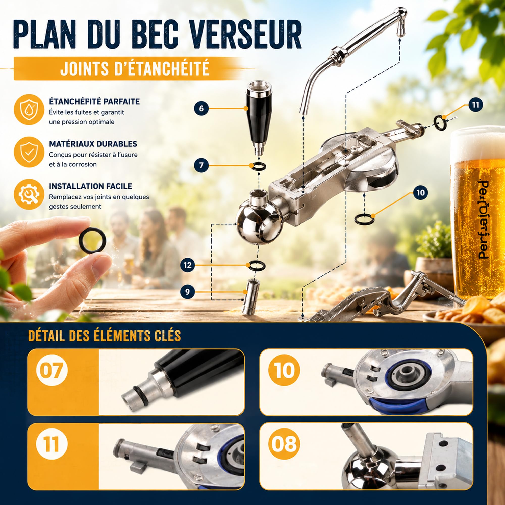 Set mit 5 Dichtungen für Perfect Craft HD3720 HD3620 HD3610 HD3600, kompatibel mit Ausgießer und Zapfhahn für Bierzapfang, Reinigungsset mit 5 Mini-Bürsten + Lebensmittelfett