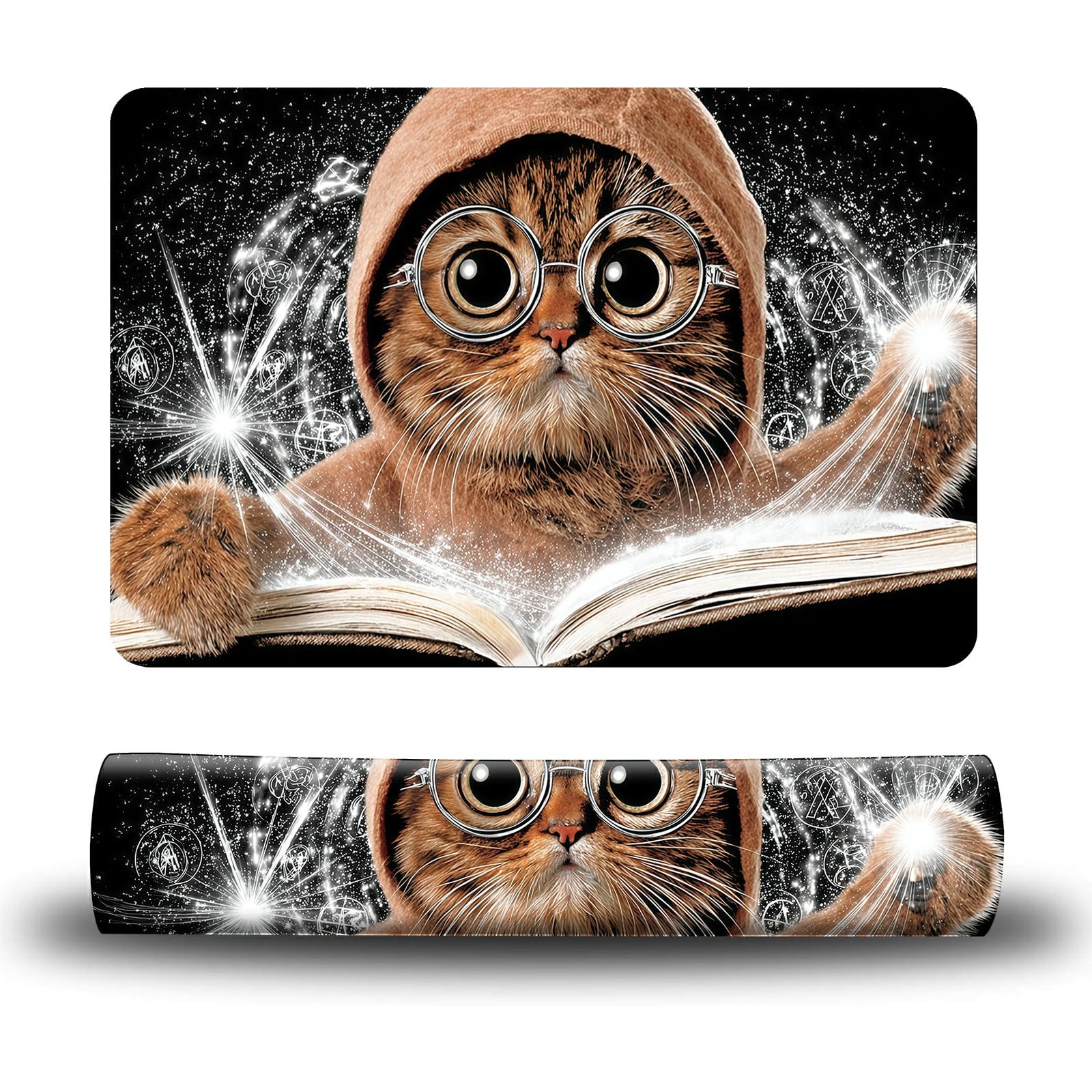 Dikoer Dog Food Mat, 15.7" x 23.6" Absorbent Pet Feeding Mat for Food and Water, Waterproof Diatom Mud Pet Placemat with Non-Slip Rubber Backing, Easy Clean Cat Bowl Mat for Floors - Cute Cat Books
