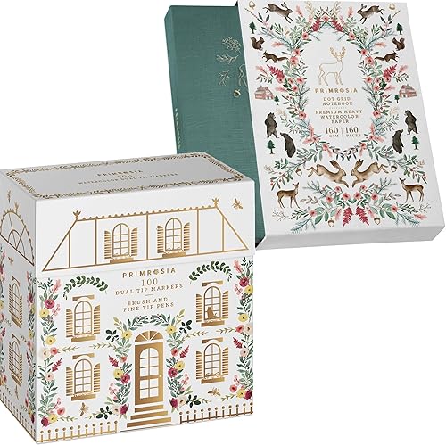 Winter Wonderland - 100 marcadores de doble punta + diario de cuadrícula de puntos verde azulado de invierno