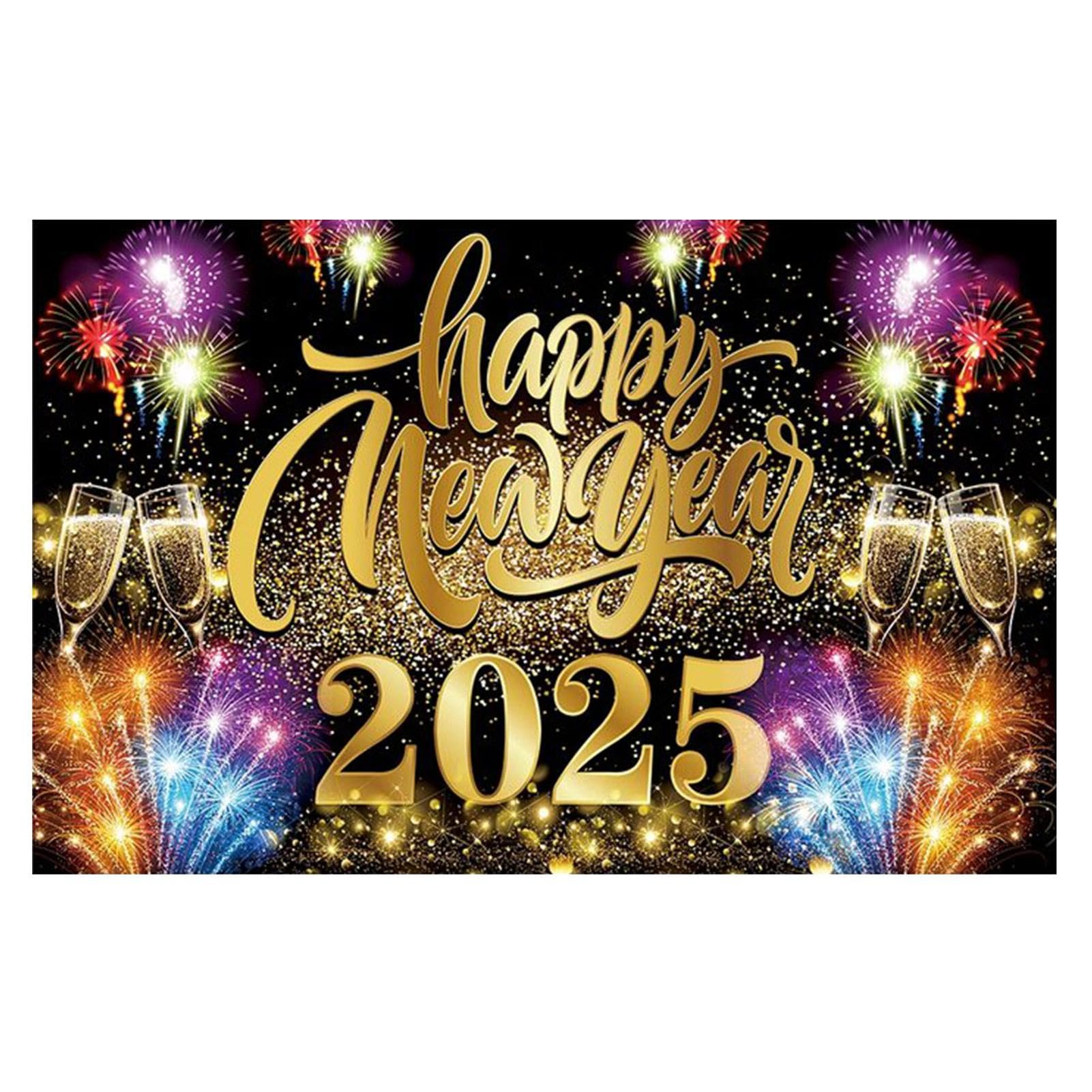 Banner Capodanno 2025 Oro Nero - Felice Anno Nuovo 180x110cm In Tessuto, Decorazione Festa Per Interni