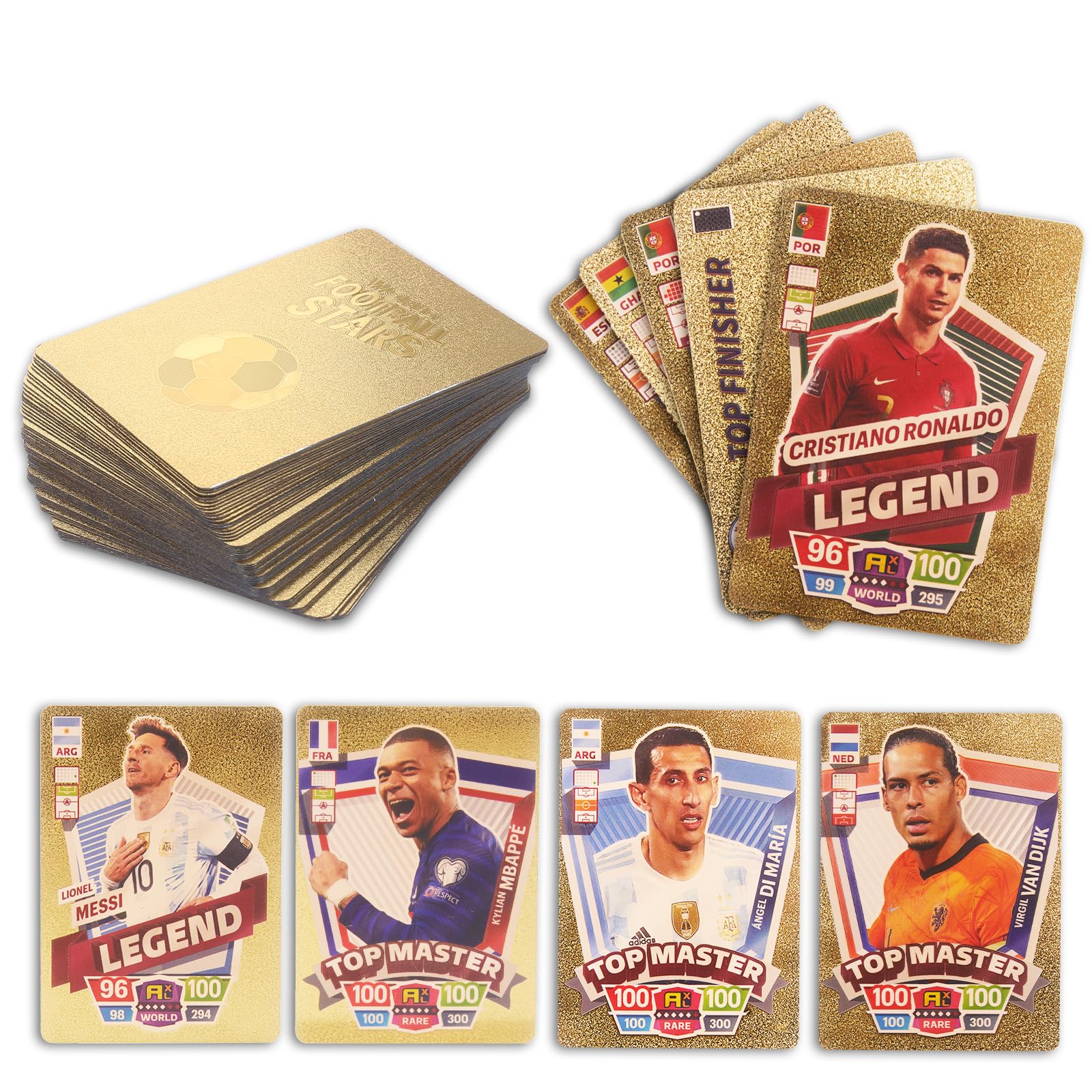 Exclusive Edition Card Set - Contains 55 of The World's Greatest Soccer Stars, Dive into The Ultimate Collection, Great Gift for Any Soccer Enthusiasts (Gold)