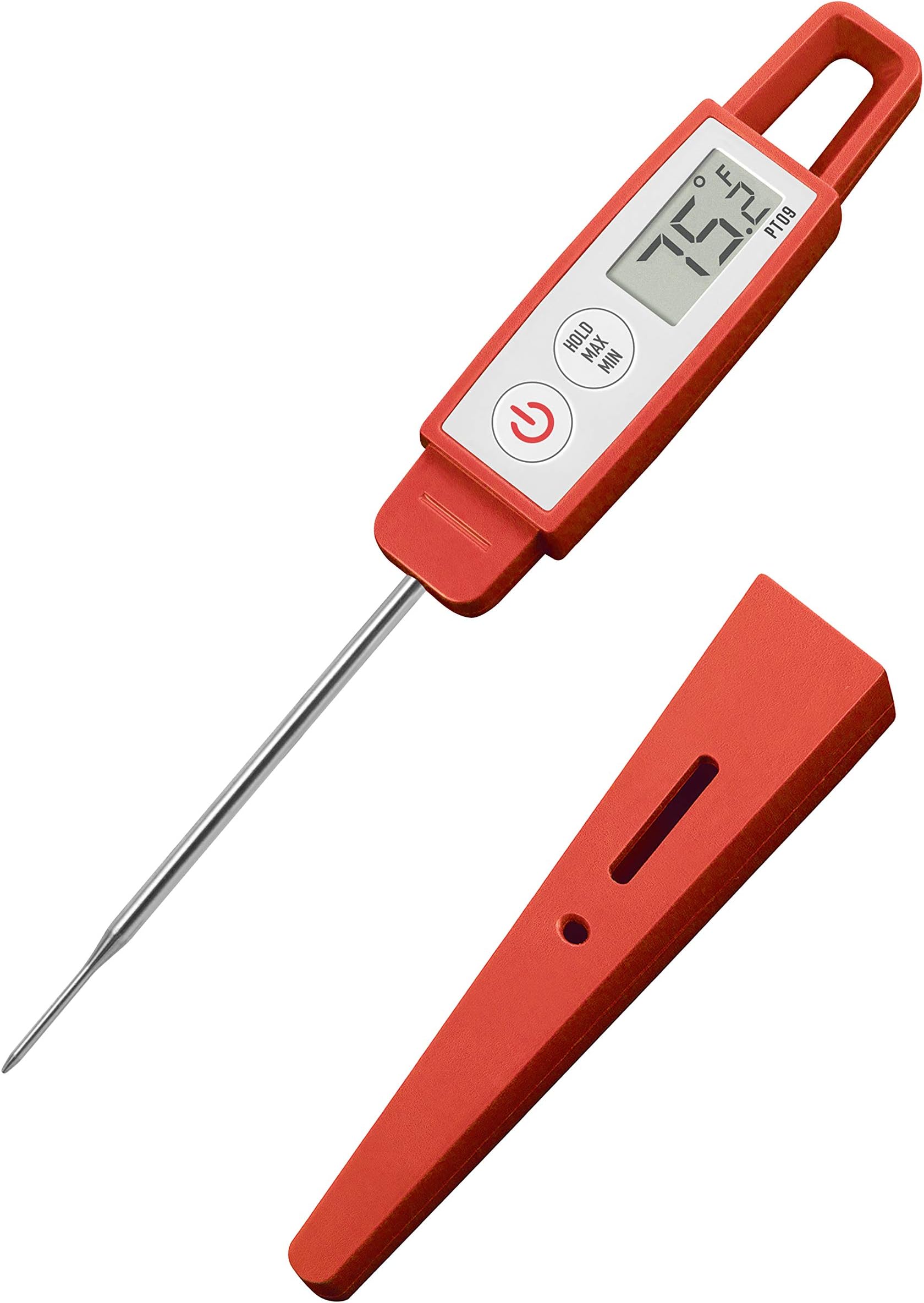 PT09C Super-Quick Commercial Grade Digital Thermometer for Cooking, Meat, Candy, Candle, Liquid, Oil, 3" Compact Probe, Splash Proof, °C/°F Toggle, Hold Function - Sambal