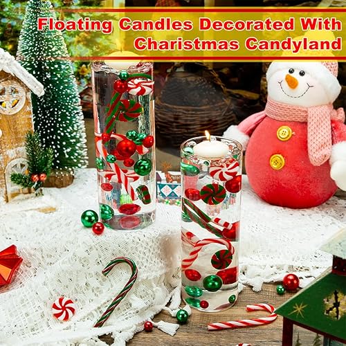 Miniatura 5 de MadeTop 4118 perlas de relleno de jarrón de Navidad para rellenos de jarrones, velas flotantes con 8 velas flotantes, cuentas de geles de agua para